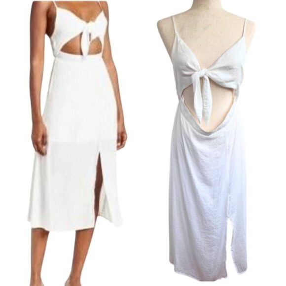 NSR White Tie Front Cut Out Midi Dress Spaghetti Straps Size XL - Picture 1 of 14